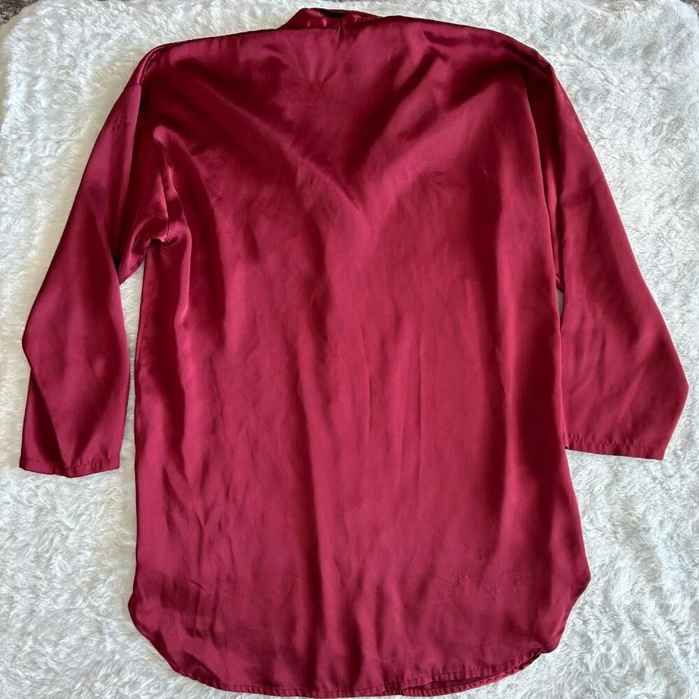 Victoria's Secret Y2K Burgundy Red Satin Nightgown Sleep Shirt Button Down - Med